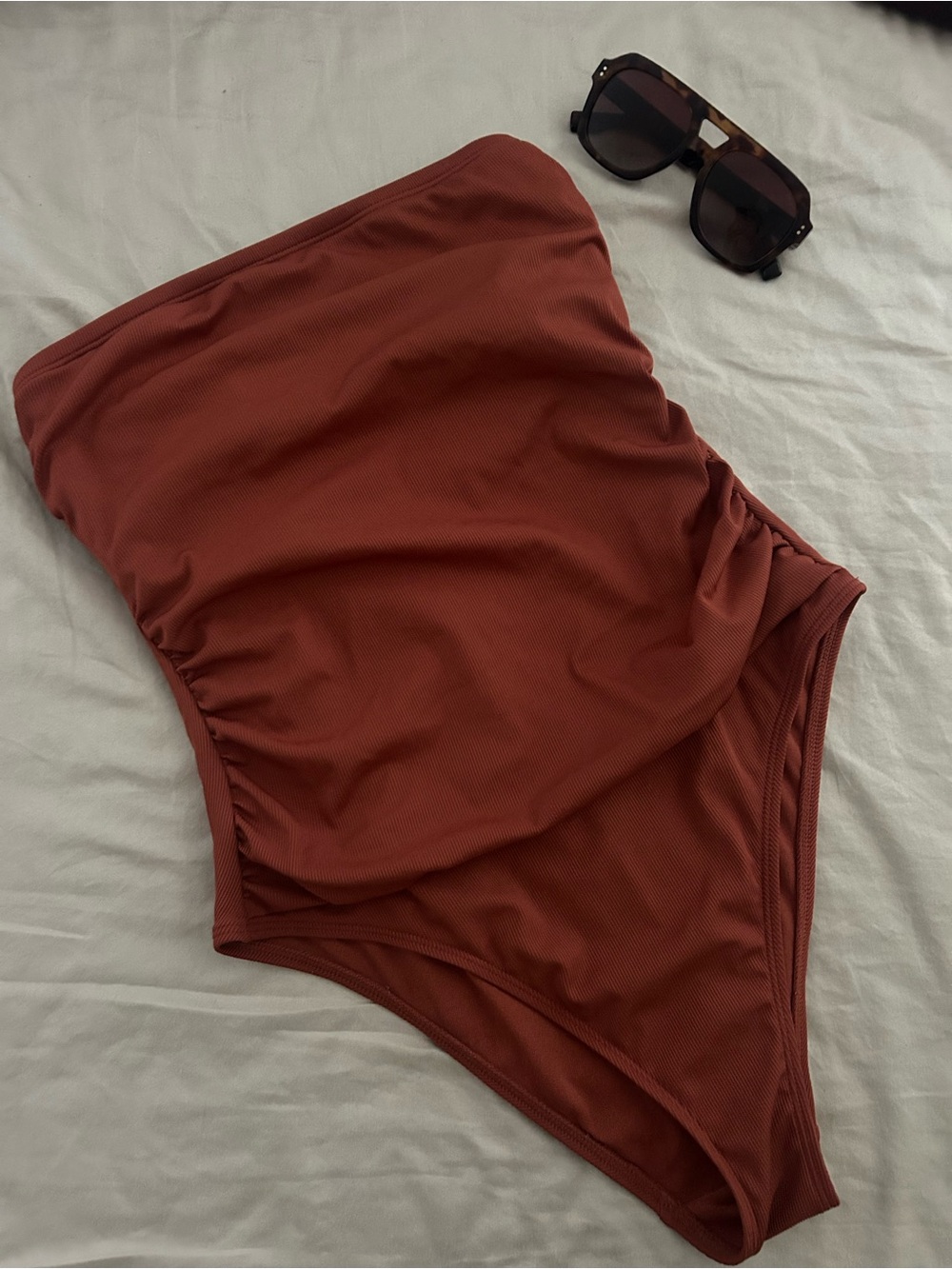 Shade & Shore Strapless High-Waist One-Piece Swimsuit - Rust